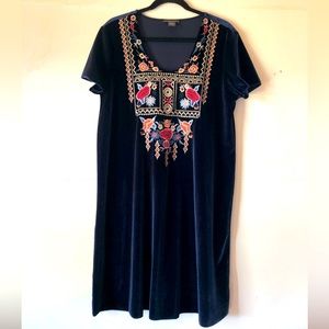 Chelsea women’s L velour embroidered cocktail office cottagecore shift dress